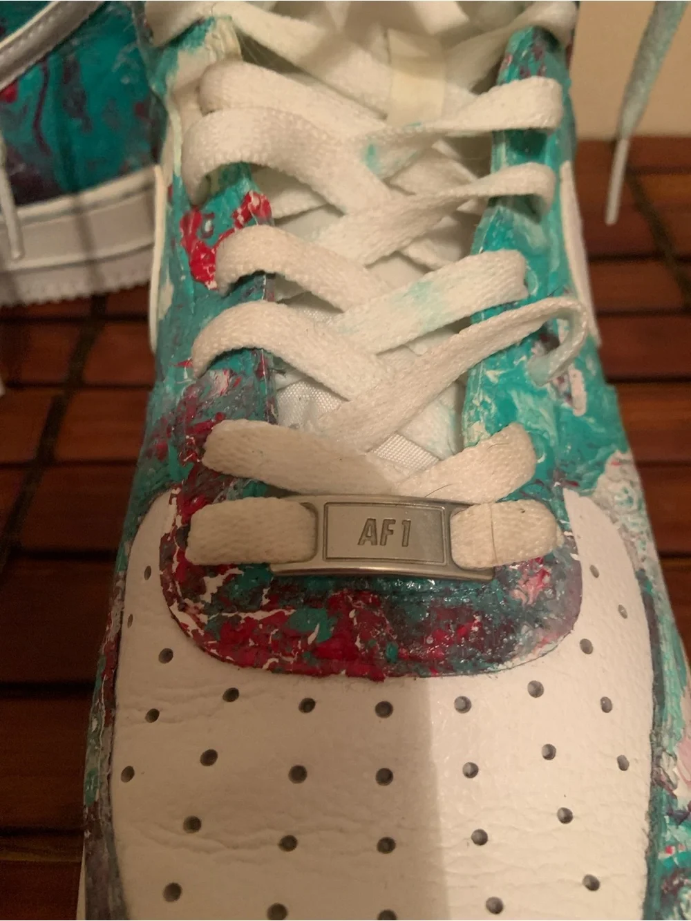 Nike Air Force 1 High Top Sneakers - Teal & Pink Paint Splatter custom dipped